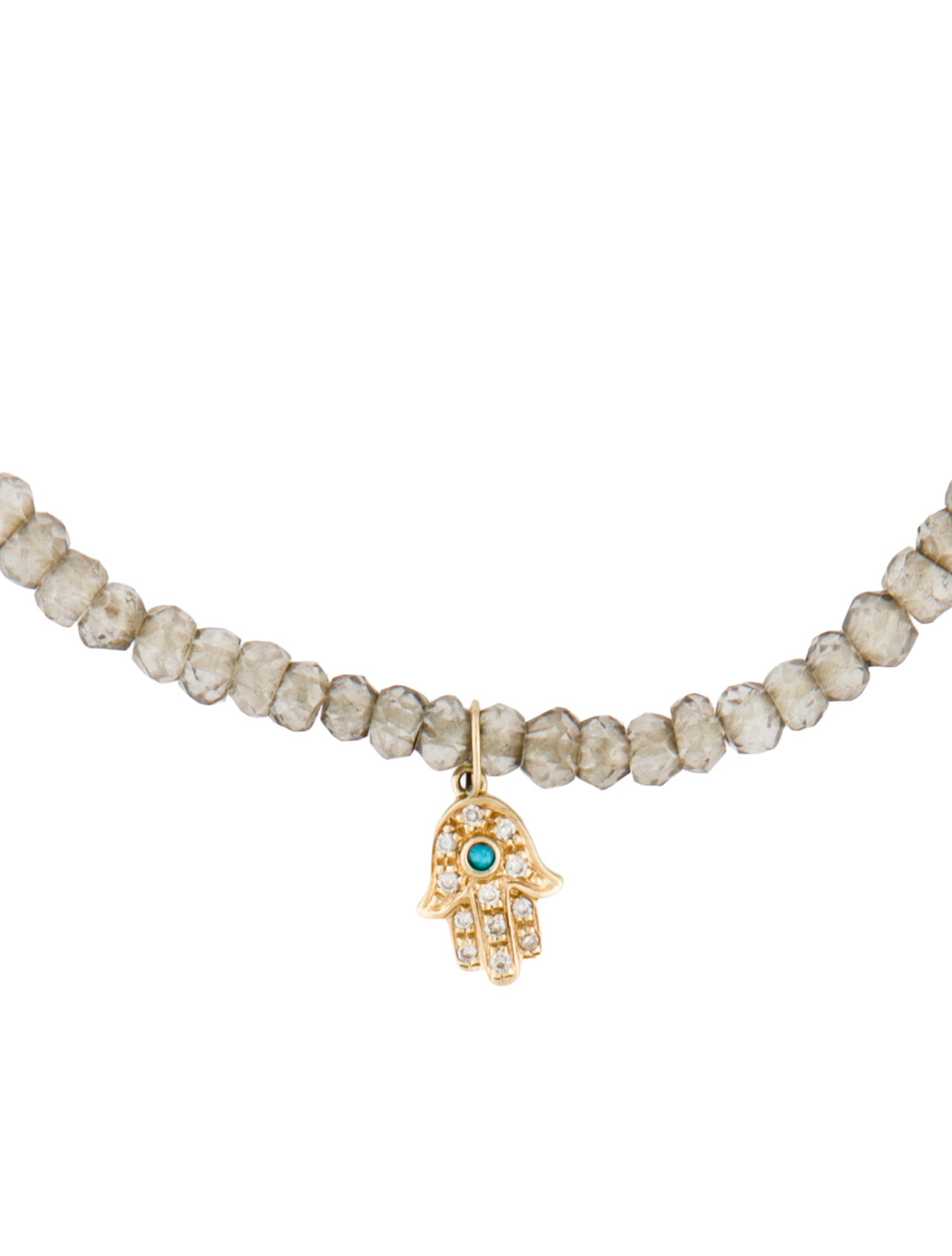 Sydney Evan 14K Diamond & Turquoise Hamsa Pendant Multistone Beaded Necklace