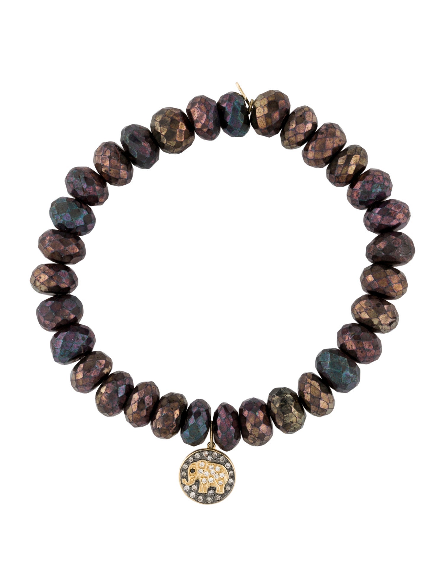 Sydney Evan 14K Diamond & Coated Stone w/ Elephant Charm Bead Bracelet