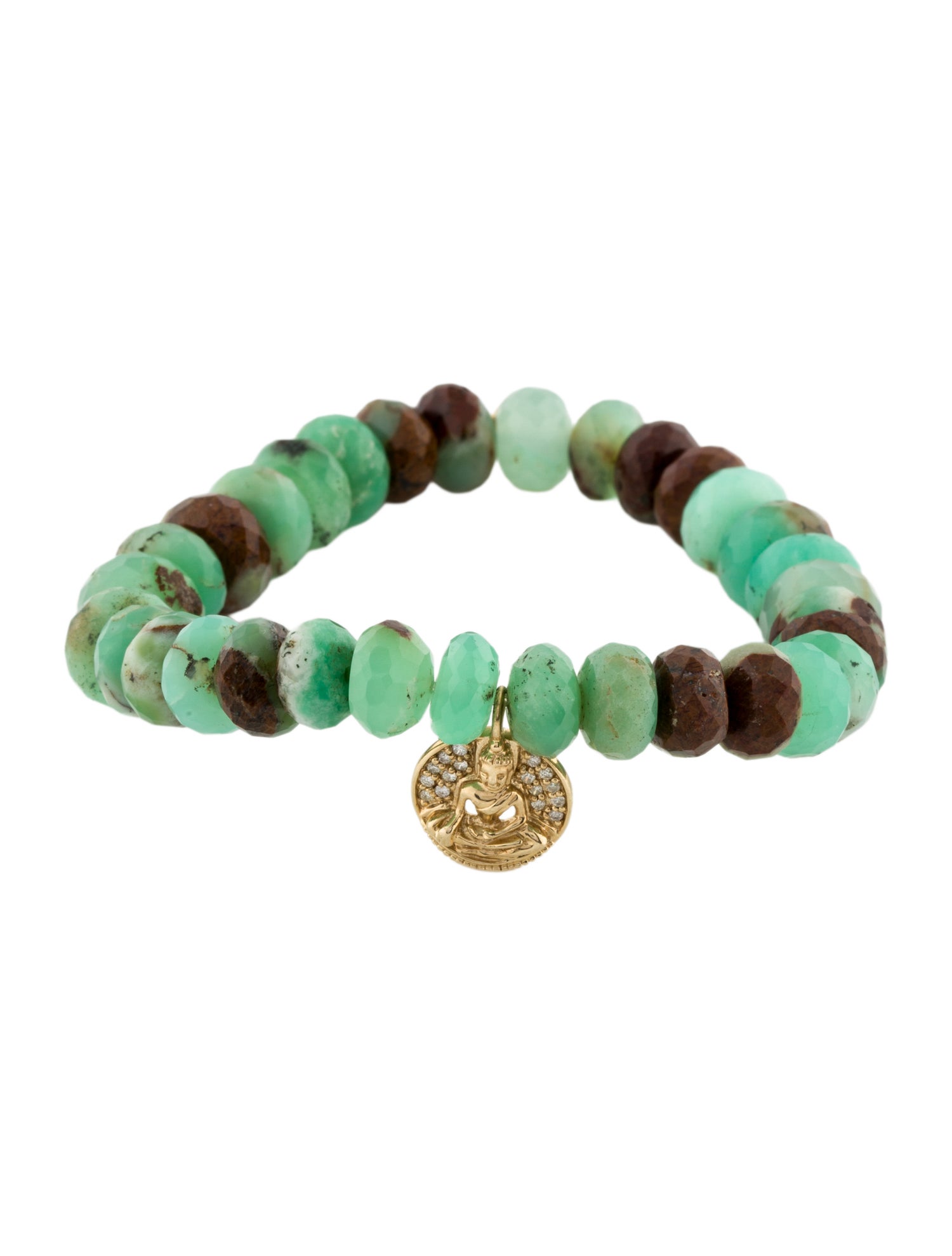 Sydney Evan Diamond & Chrysoprase Buddha Stretch Bracelet