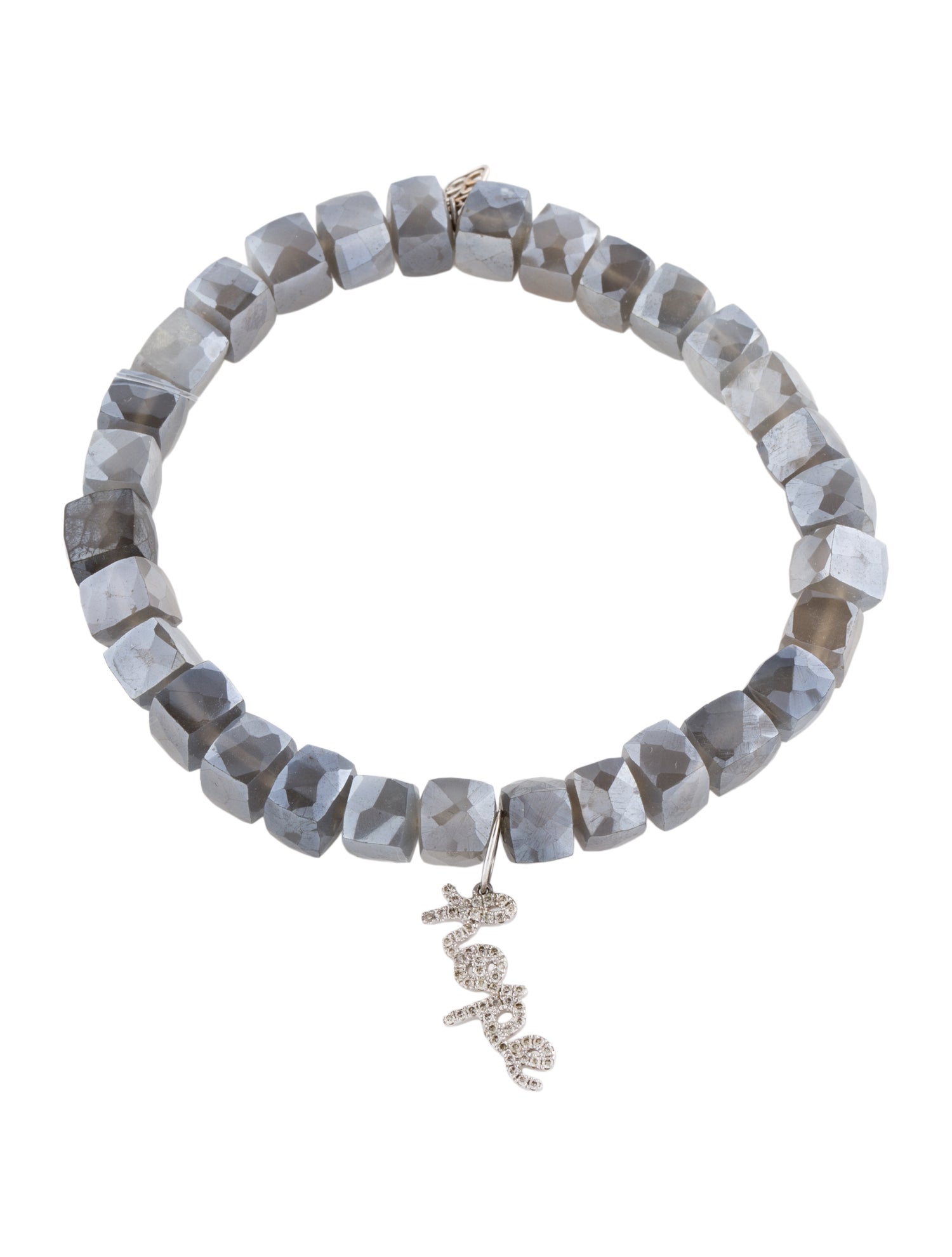 Sydney Evan Coated Moonstone & Diamond Hope Charm Beaded Bracelet