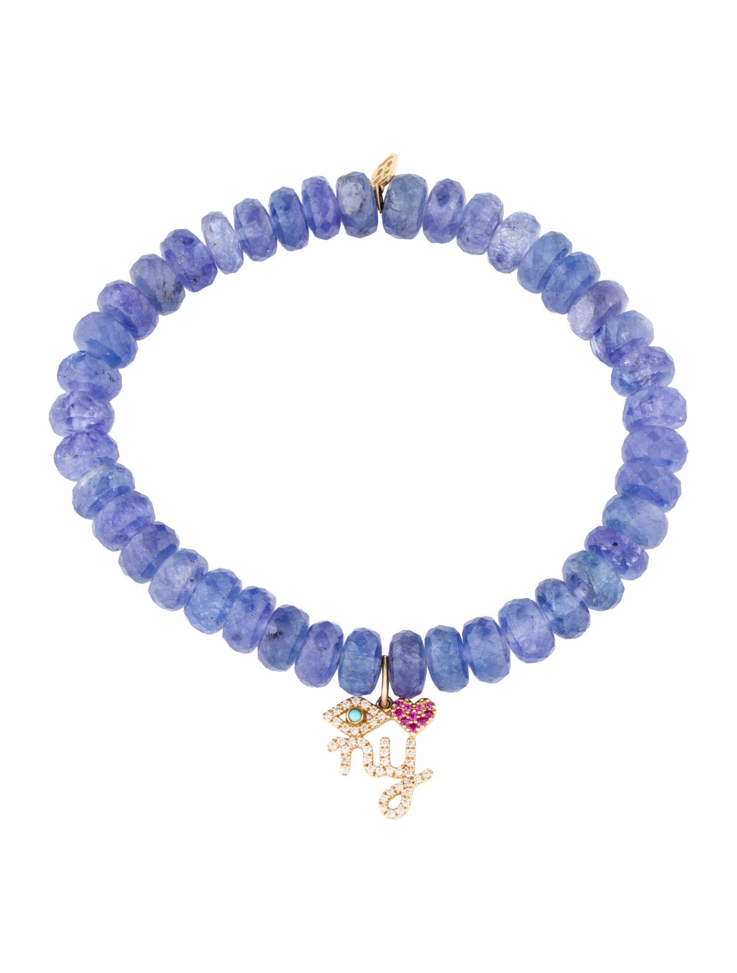 Sydney Evan 14K Tanzanite, Ruby, Turquoise & Diamond 'Eye Heart NY' Beaded Stretch Bracelet