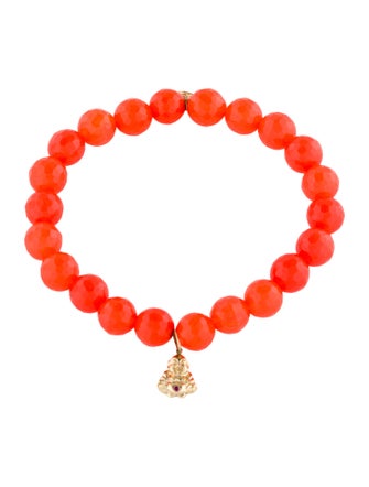Sydney Evan Dyed Quartzite & Ruby Beaded Buddha Charm Bracelet