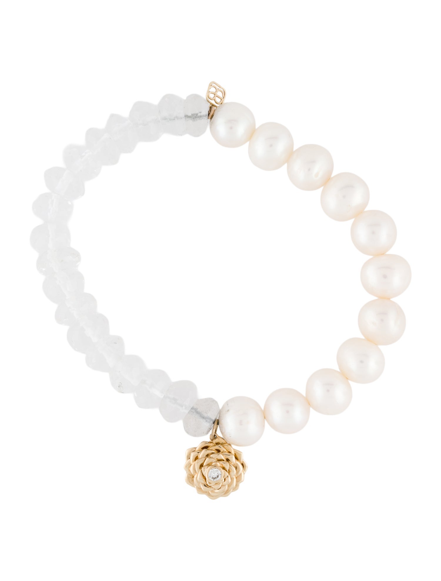 Sydney Evan 14K Pearl, Quartz Bead & Diamond Camellia Charm Bracelet