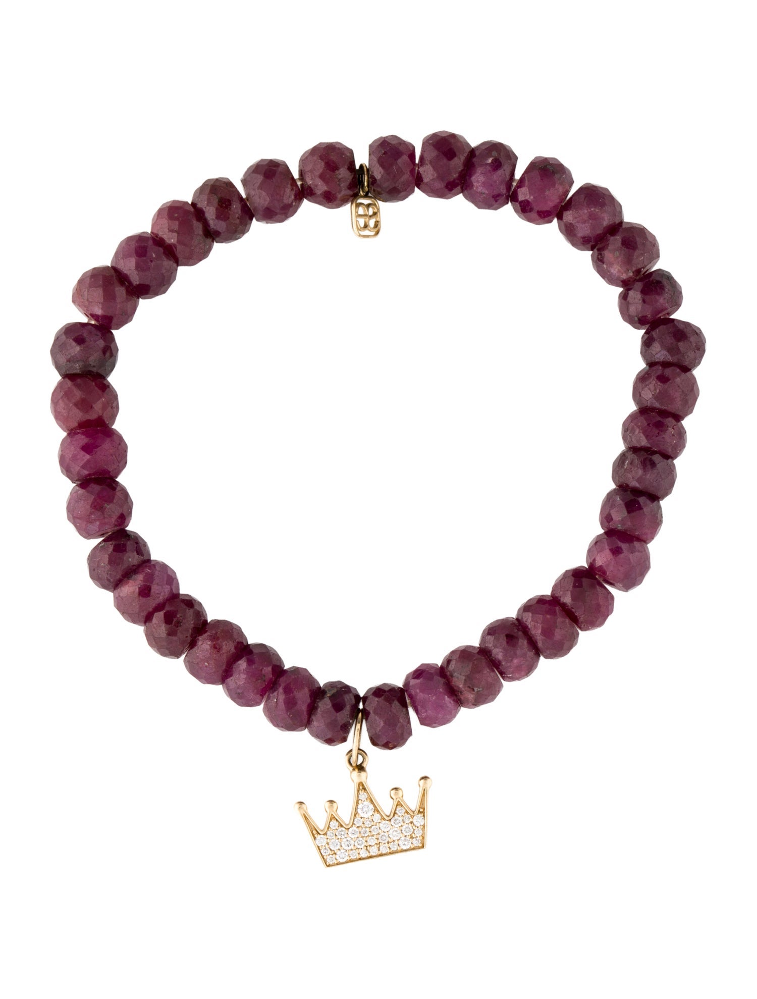 Sydney Evan 14K Diamond & Ruby Corundum Crown Bead Bracelet