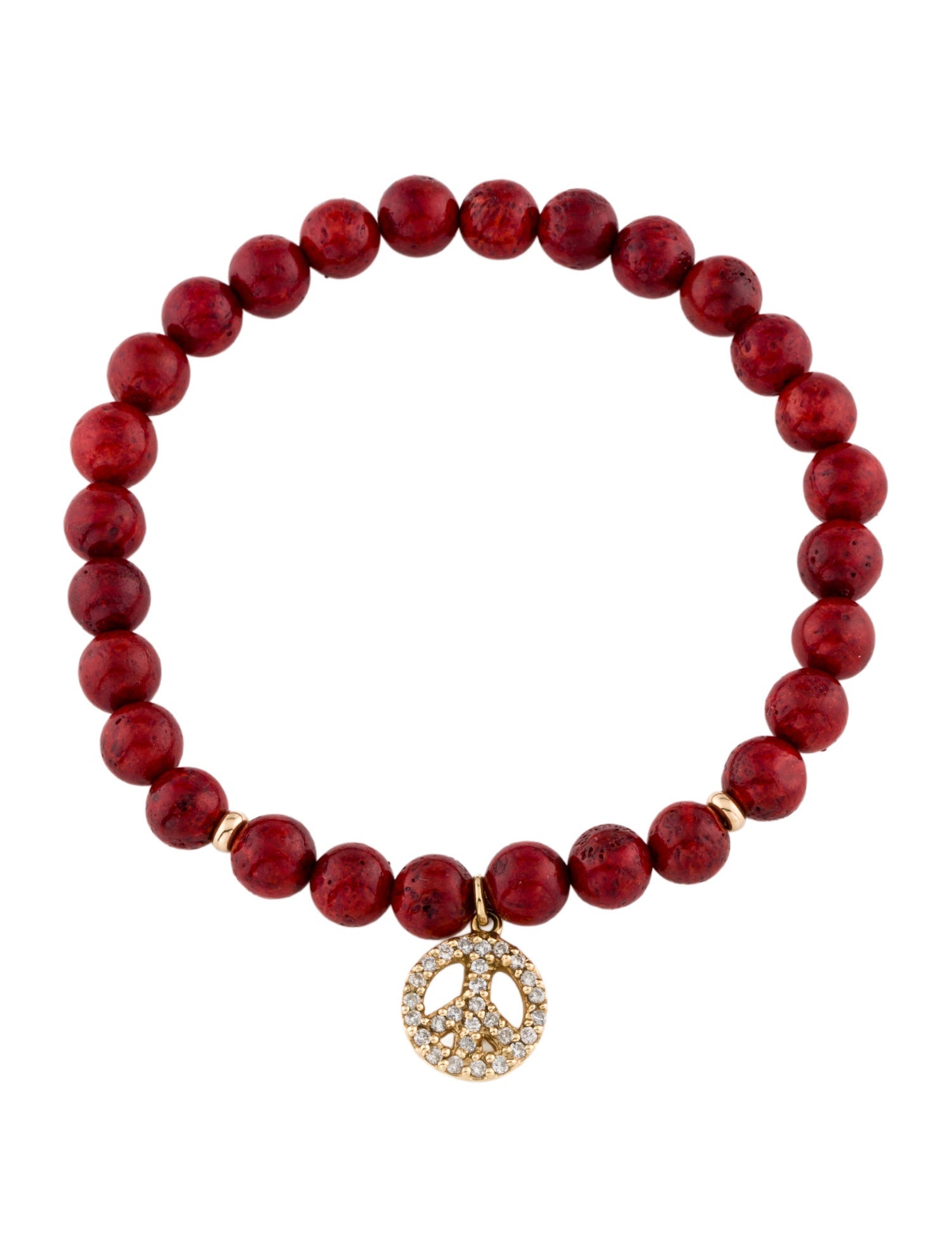 Sydney Evan 14K Dyed Coral & Diamond Peace Beaded Bracelet
