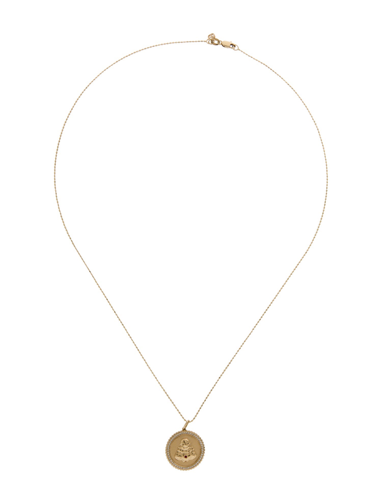 Sydney Evan 14K Diamond & Ruby Buddha Coin Pendant Necklace