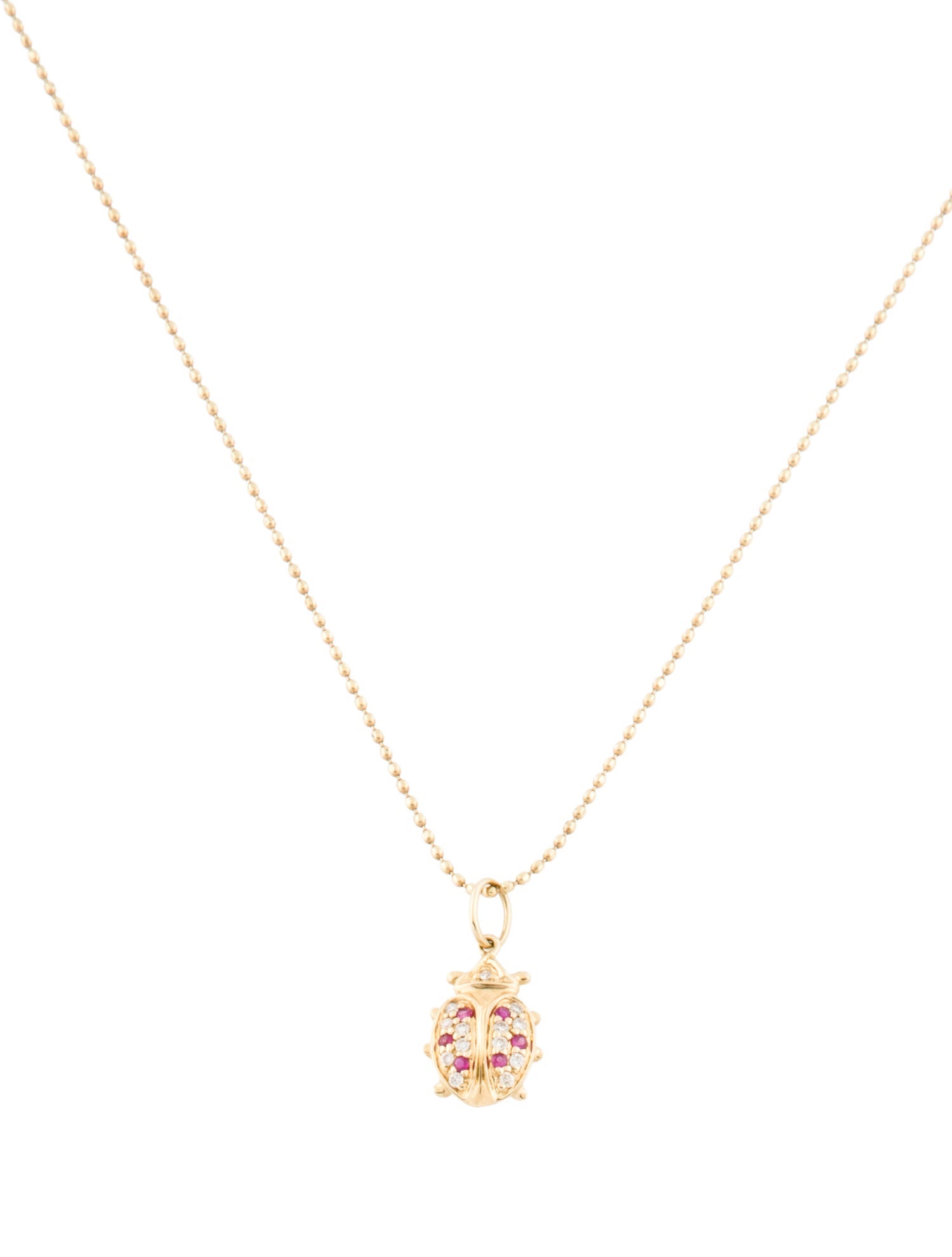 Sydney Evan 14K Ruby & Diamond Lady Bug Pendant Necklace