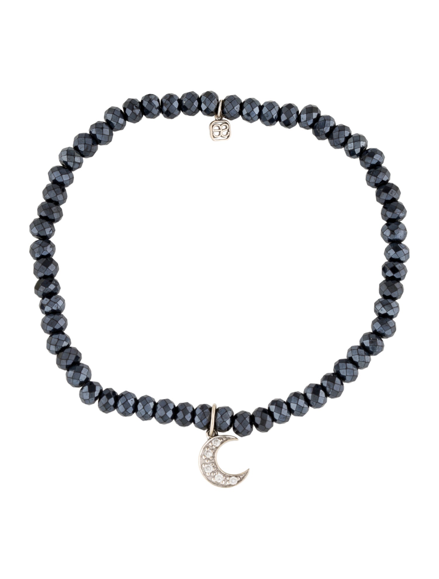 Sydney Evan 14K Hematite & Diamond Moon Charm Bead Bracelet
