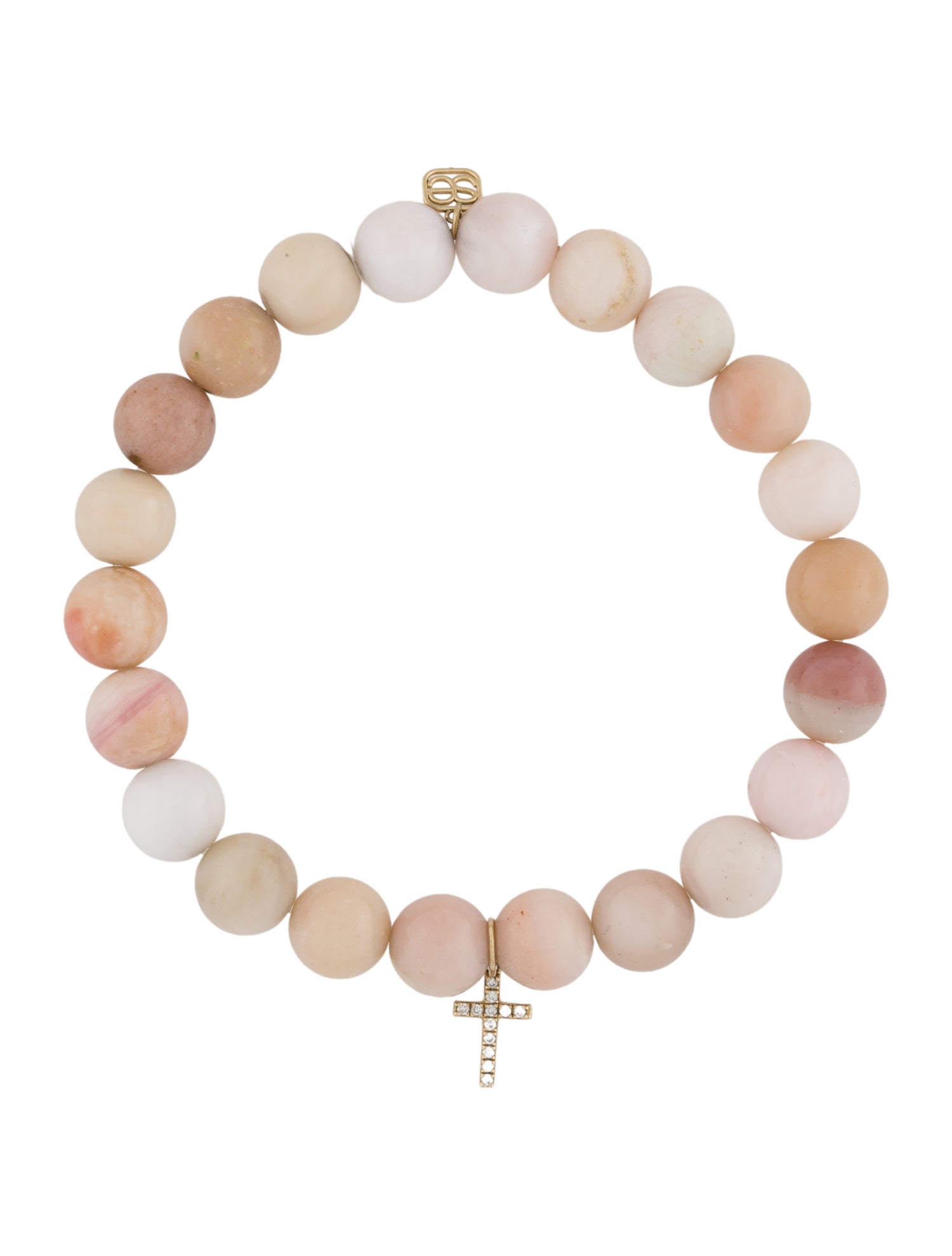 Sydney Evan 14K Diamond Cross Charm Opal Bead Strand Bracelet