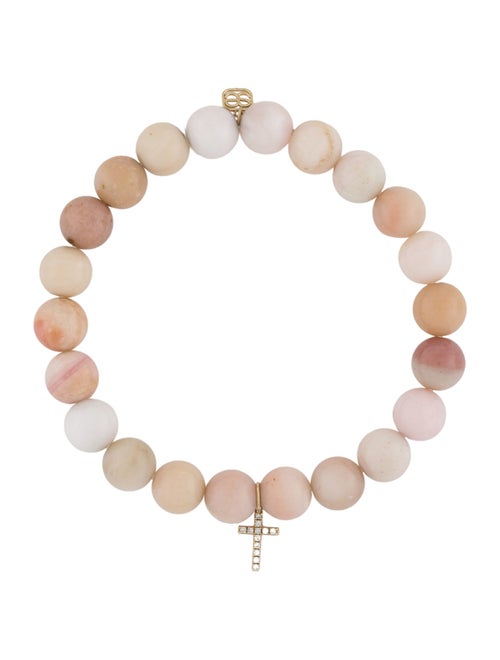 Sydney Evan 14K Diamond Cross Charm Opal Bead Strand Bracelet