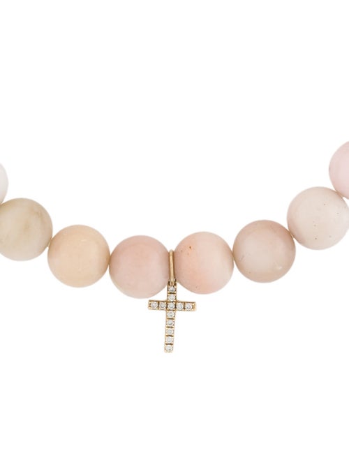 Sydney Evan 14K Diamond Cross Charm Opal Bead Strand Bracelet