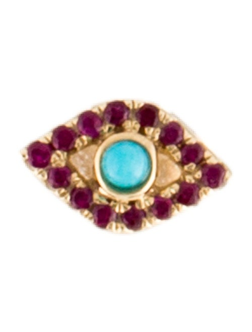Sydney Evan 14K Ruby & Turquoise Mini Evil Eye Single Stud Earring