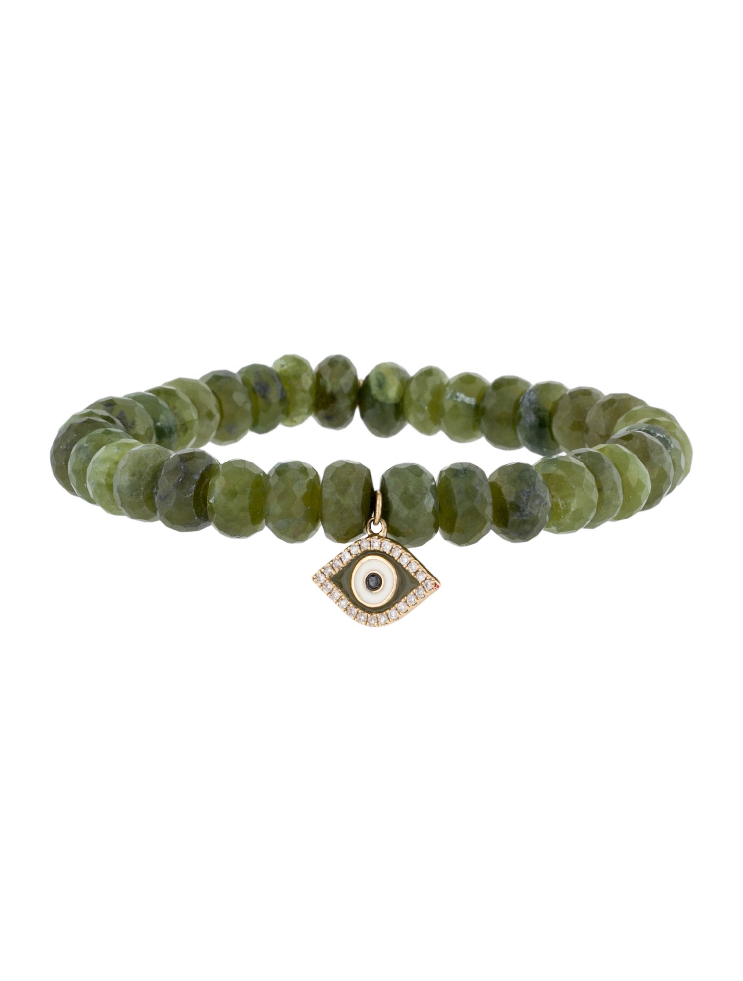 Sydney Evan 14K Idocrase, Diamond & Enamel Evil Eye Charm Bead Bracelet