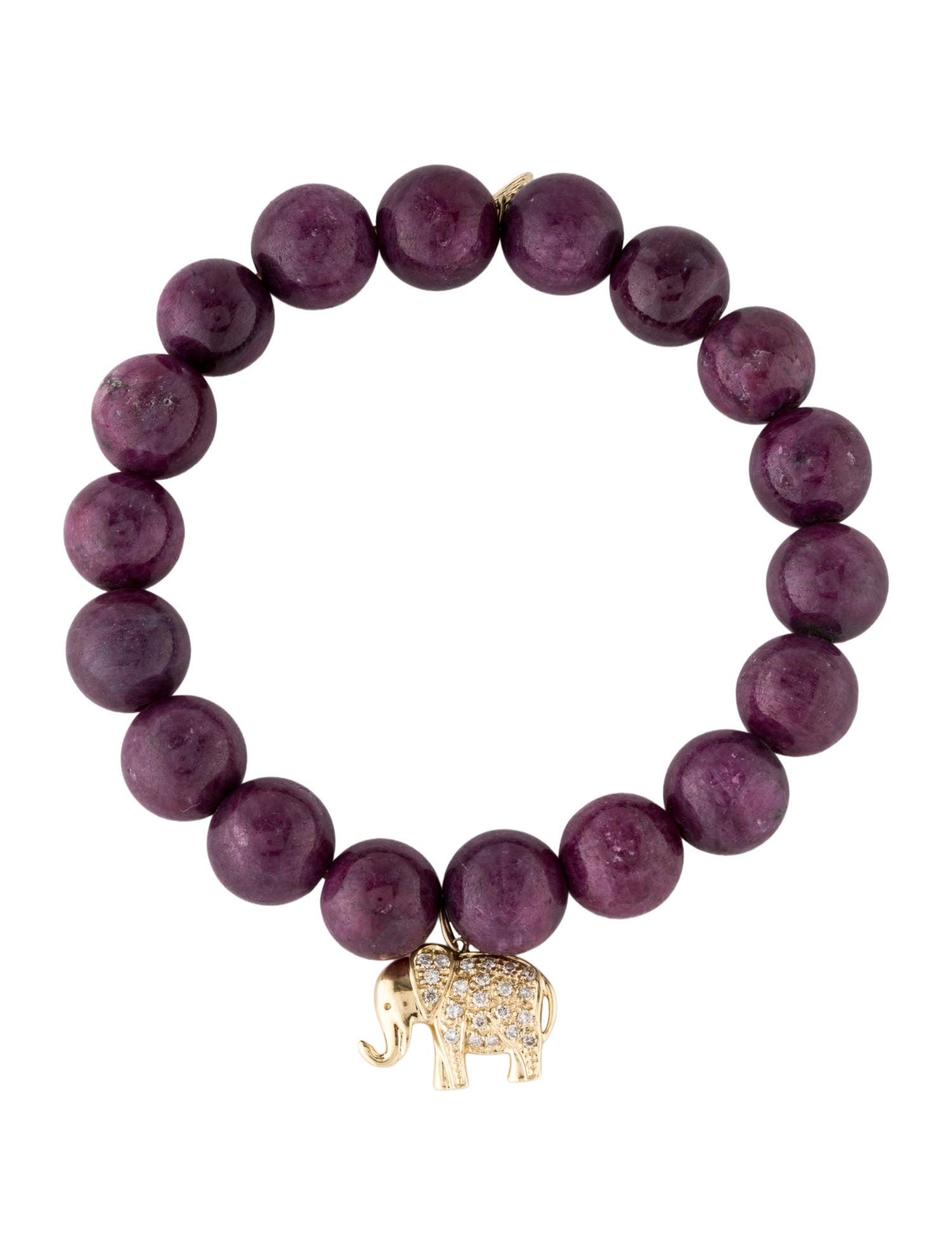 Sydney Evan 14K Ruby Bead & Diamond Elephant Charm Bracelet