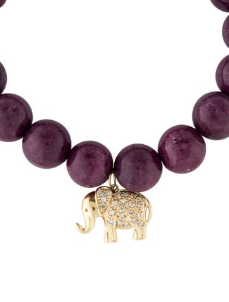 Sydney Evan 14K Ruby Bead & Diamond Elephant Charm Bracelet