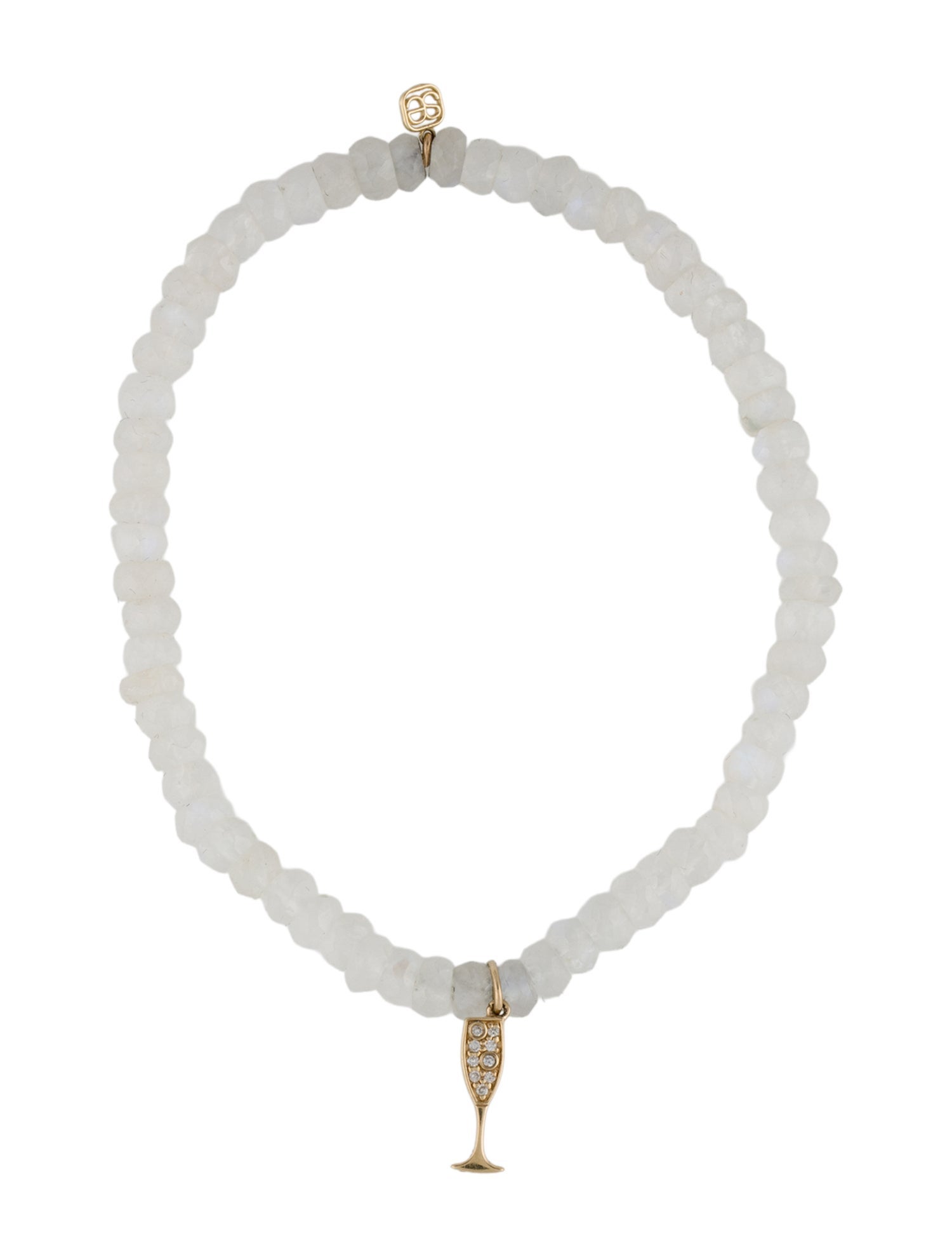 Sydney Evan 14K Moonstone Labradorite & Diamond Champaigne Glass Charm Bracelet
