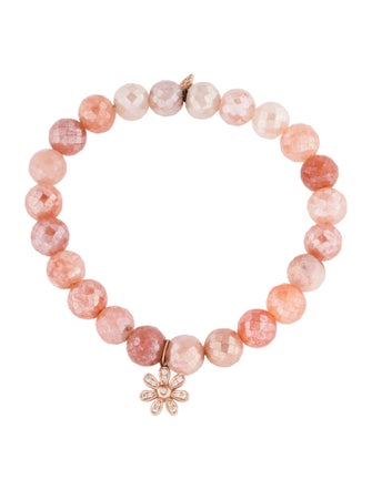 Sydney Evan 14K Coated Sunstone & Diamond Flower Bracelet