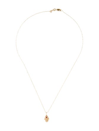 Sydney Evan 14K Ruby & Diamond Mini Hamsa Charm Pendant Necklace