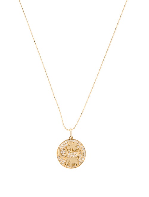 Sydney Evan 14K Diamond Luck Tableau Medallion Charm Necklace