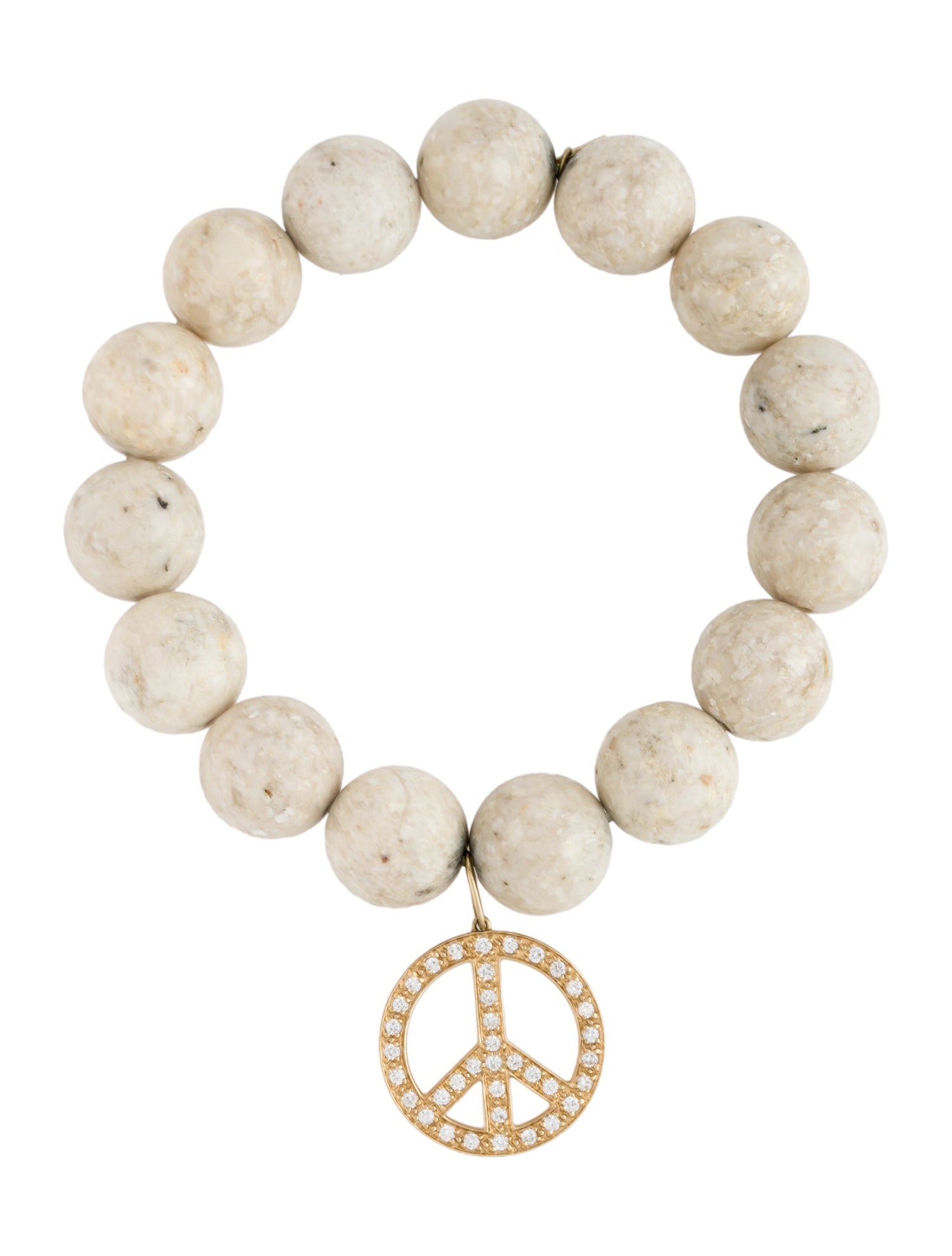 Sydney Evan 14K Aragonite & Diamond Peace Sign Bead Strand Bracelet