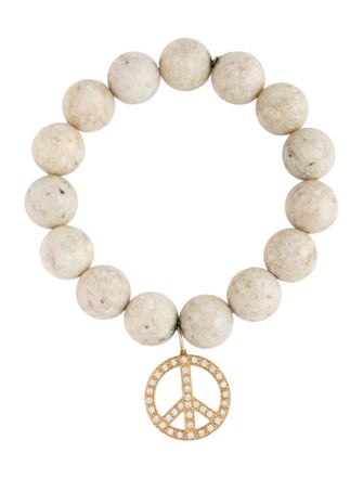 Sydney Evan 14K Aragonite & Diamond Peace Sign Bead Strand Bracelet