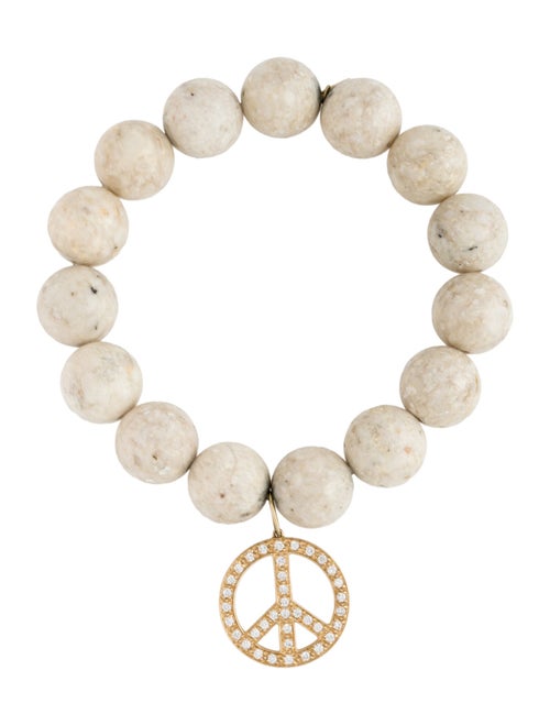 Sydney Evan 14K Aragonite & Diamond Peace Sign Bead Strand Bracelet