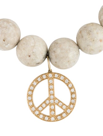 Sydney Evan 14K Aragonite & Diamond Peace Sign Bead Strand Bracelet