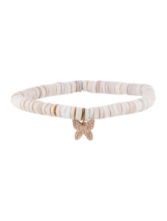 Sydney Evan 14K Diamond Butterfly Charm Heishi Bead Bracelet