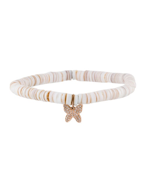 Sydney Evan 14K Diamond Butterfly Charm Heishi Bead Bracelet