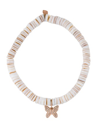 Sydney Evan 14K Diamond Butterfly Charm Heishi Bead Bracelet