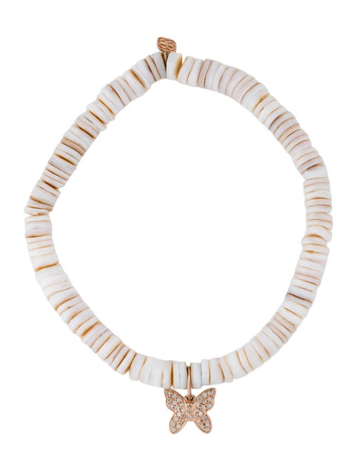 Sydney Evan 14K Diamond Butterfly Charm Heishi Bead Bracelet