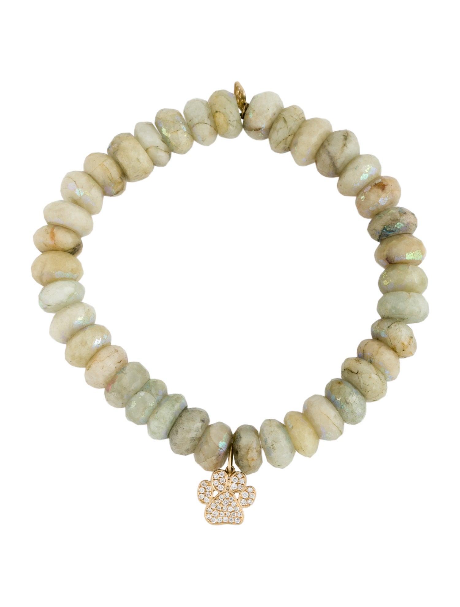 Sydney Evan 14K Coated Beryl & Diamond Dog Paw Charm Bead Strand Bracelet