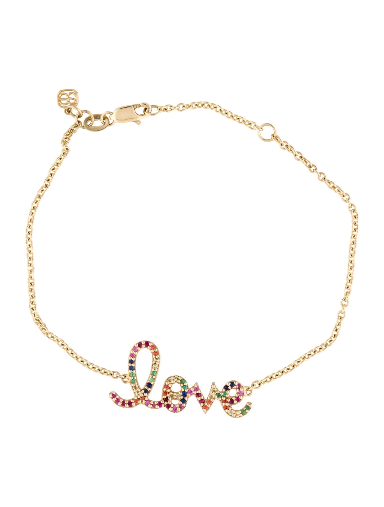Sydney Evan 14K Emerald, Sapphire & Ruby Medium 'Love' Link Bracelet