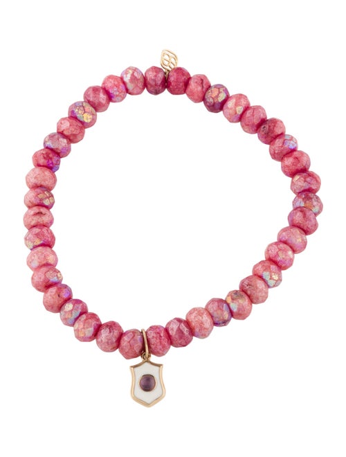 Sydney Evan 14K Coated Dyed Quartzite & Amethyst Shield *Live in Love' Charm Bracelet