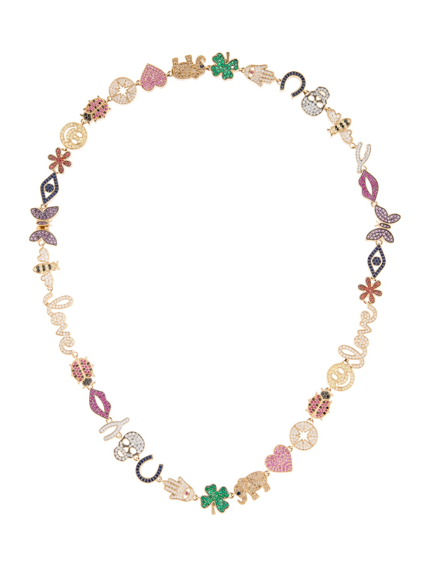 Sydney Evan 14K Multistone Rainbow Anniversary Multi-Icon Collar Necklace