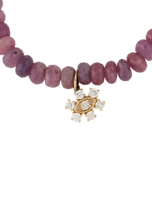 Sydney Evan 14K Pink Sapphire & Diamond Eye Charm Bead Bracelet