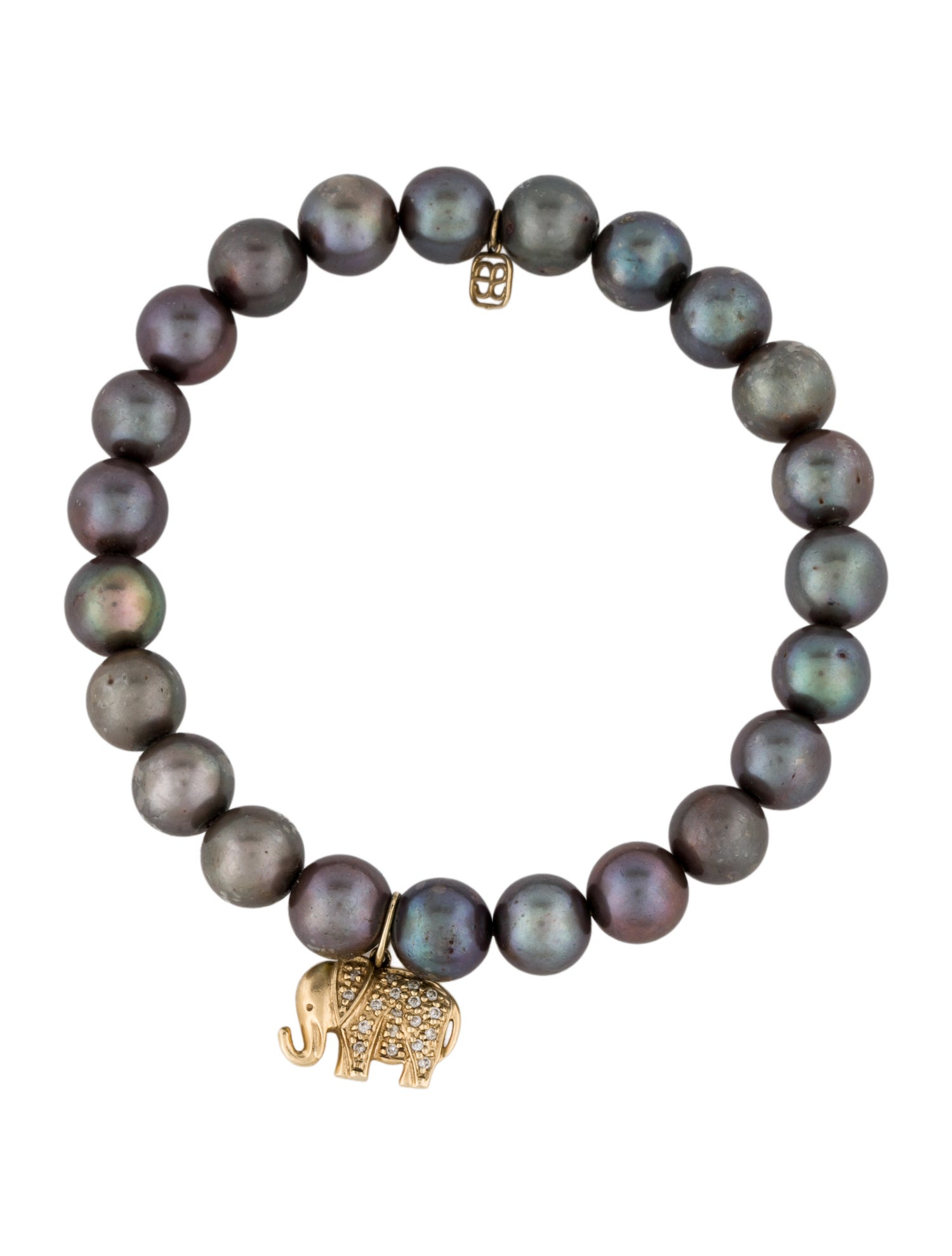 Sydney Evan 14K Pearl & Diamond Elephant Charm Bracelet