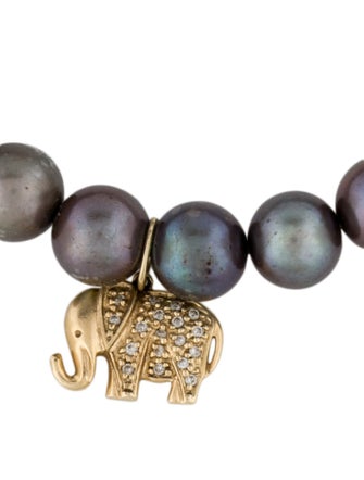 Sydney Evan 14K Pearl & Diamond Elephant Charm Bracelet