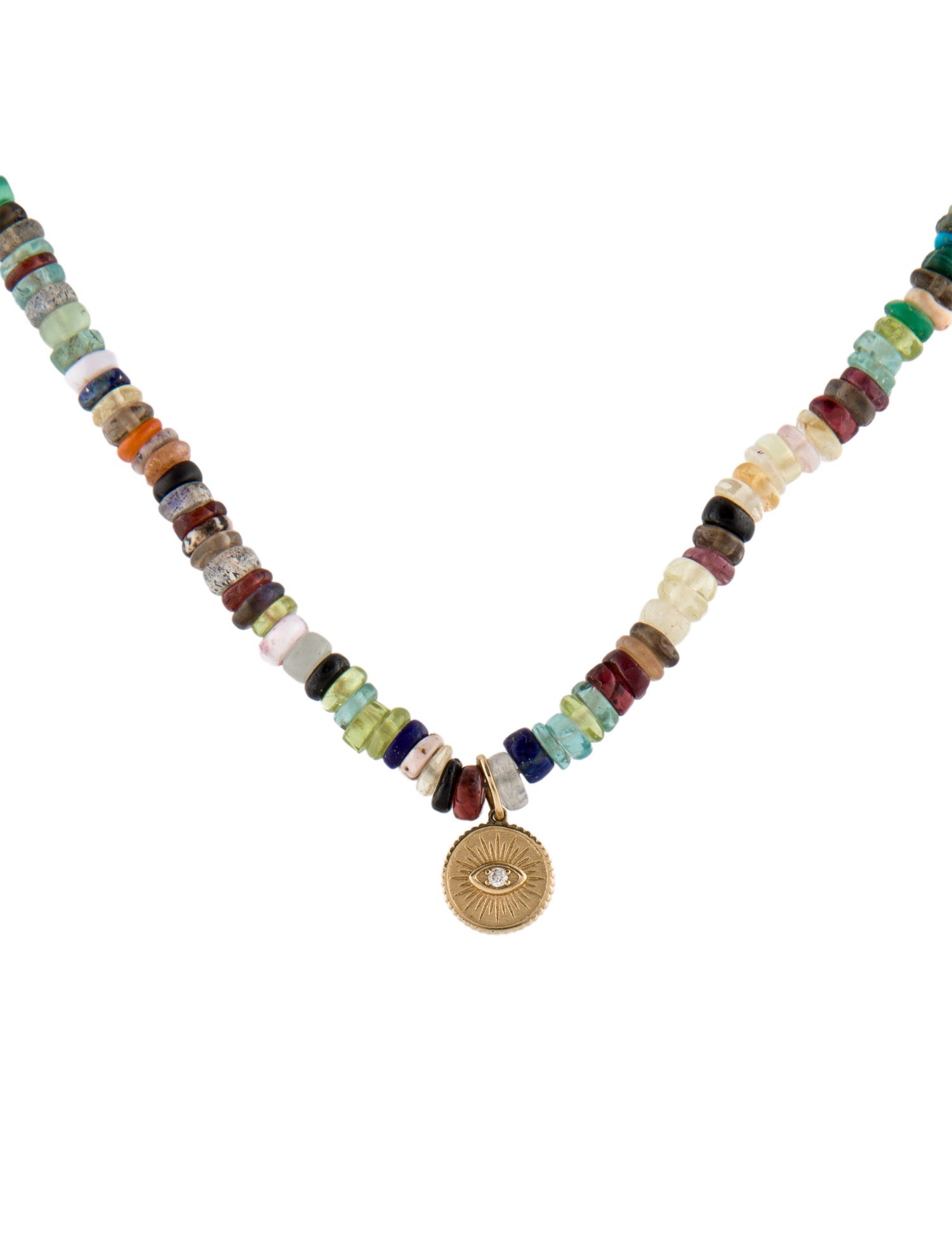 Sydney Evan 14K Diamond Evil Eye Coin Beaded Pendant Necklace