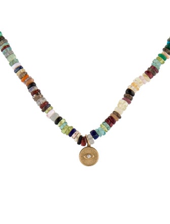 Sydney Evan 14K Diamond Evil Eye Coin Beaded Pendant Necklace