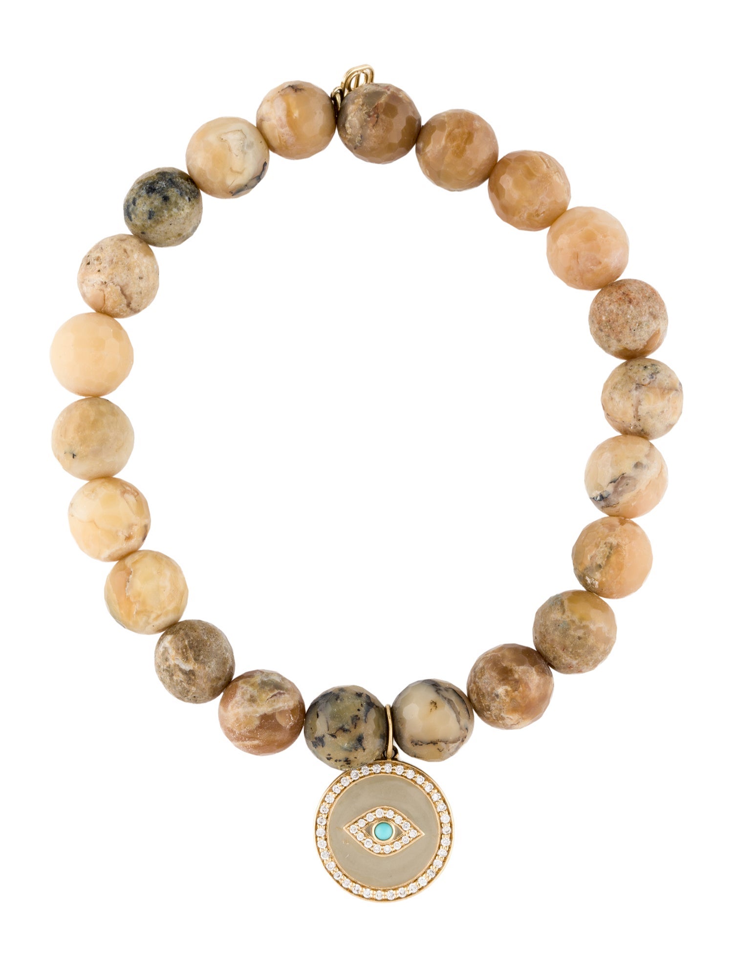 Sydney Evan 14K Dendritic Opal, Turquoise & Diamond Evil Eye Charm Bead Bracelet