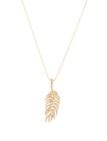 Sydney Evan Pendant Necklace 14K Diamond Feather
