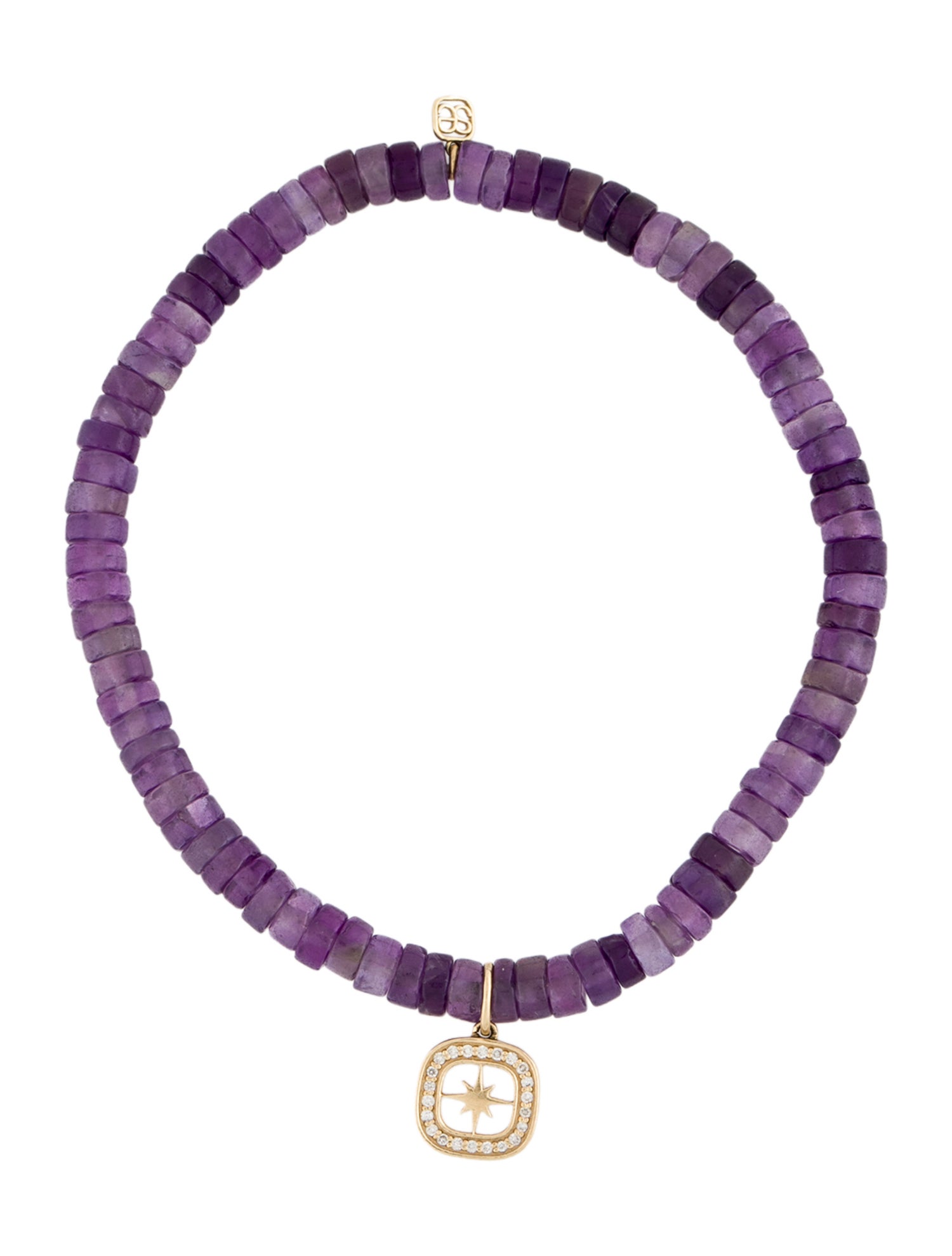 Sydney Evan 14K Amethyst & Diamond Starburst Bead Bracelet