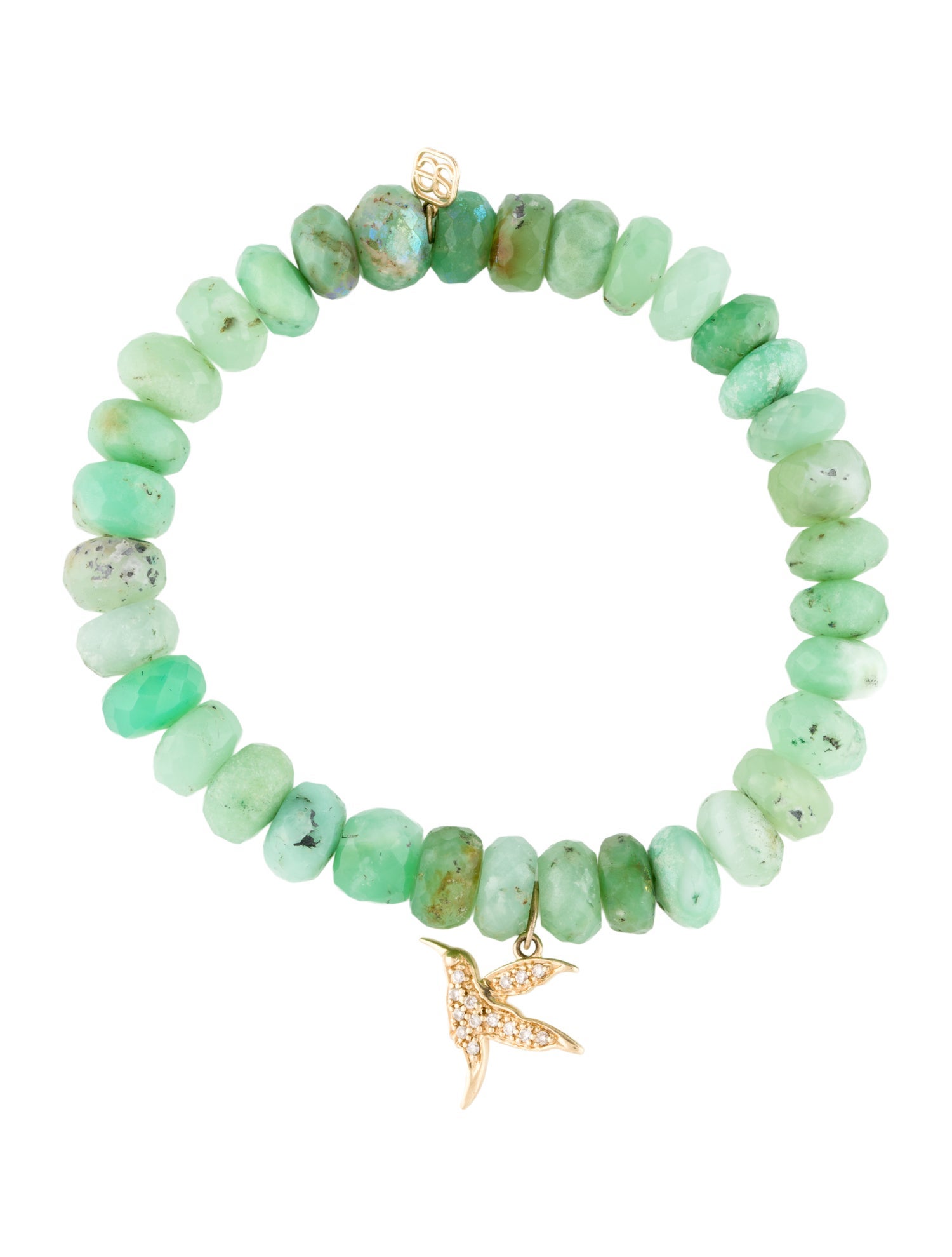 Sydney Evan 14K Chrysoprase & Diamond Hummingbird Bead Bracelet