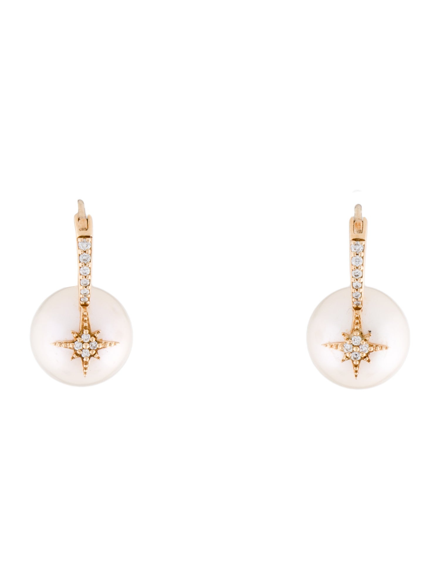 Sydney Evan 14K Pearl & Diamond Starburst Drop Earrings