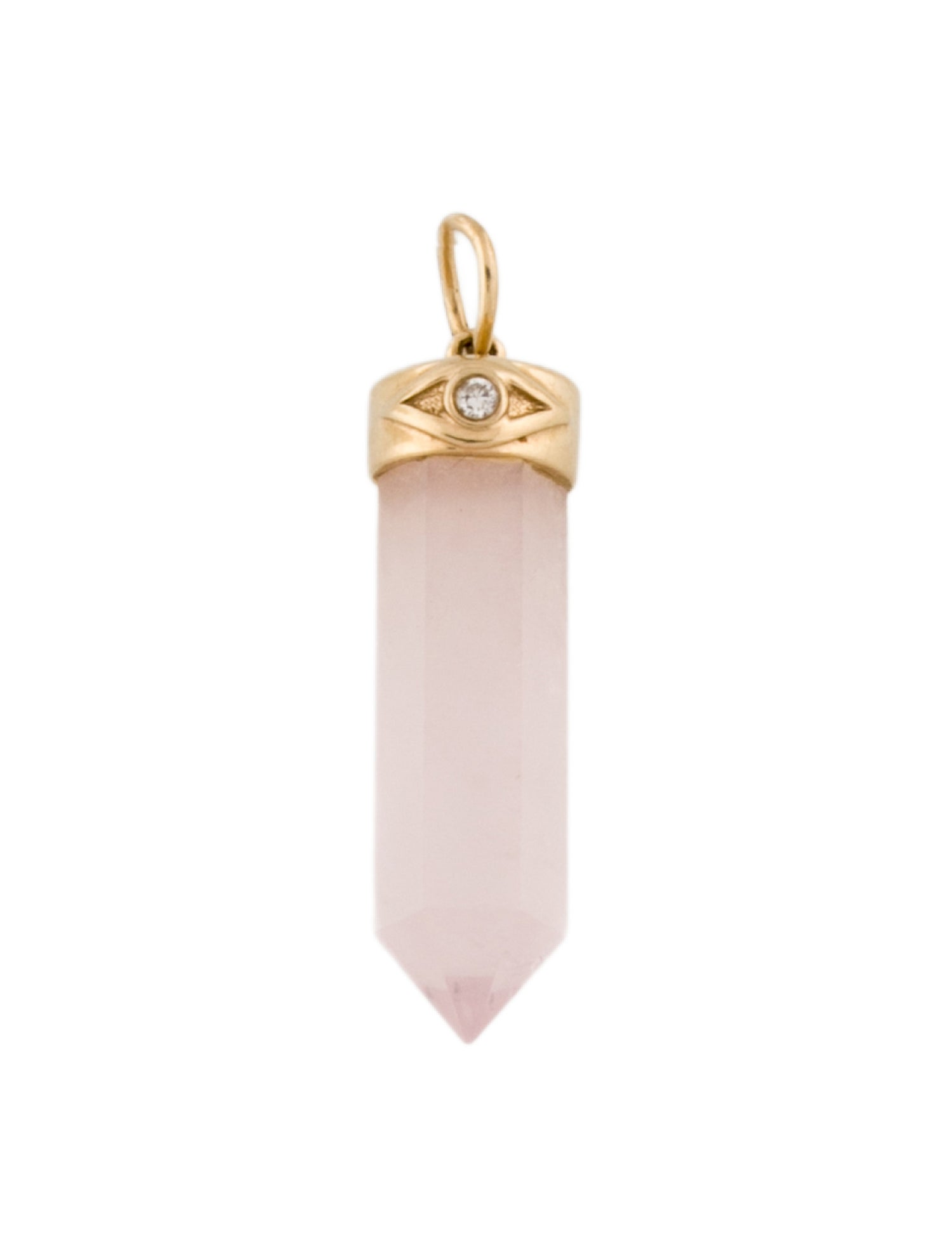 Sydney Evan 14K Rose Quartz & Diamond Long Carved Stone Charm