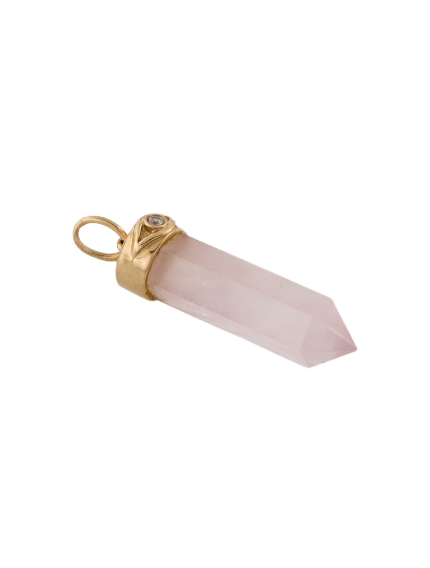 Sydney Evan 14K Rose Quartz & Diamond Long Carved Stone Charm