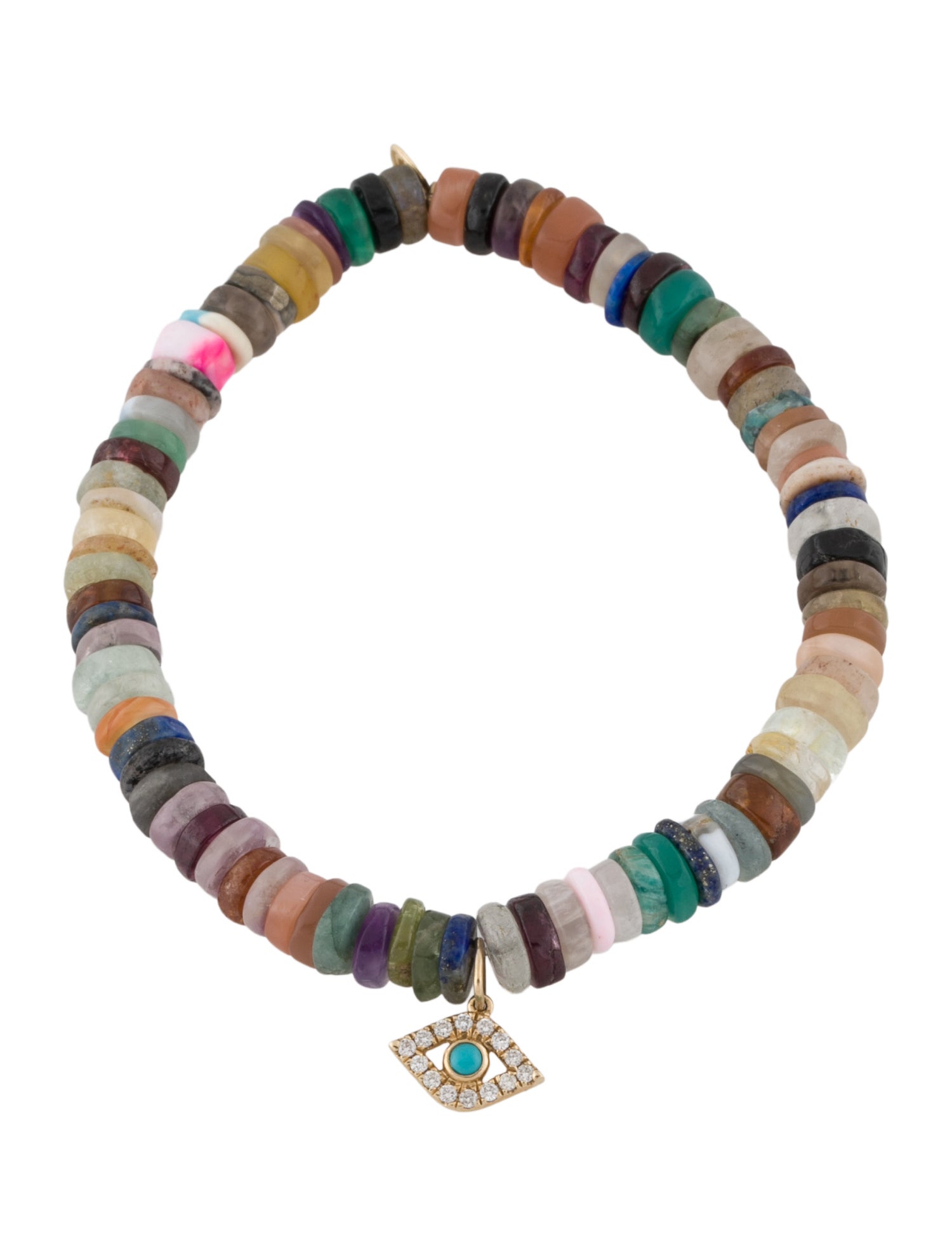 Sydney Evan 14K Multistone Evil Eye Rainbow Heishi Bead Bracelet