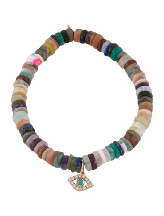Sydney Evan 14K Multistone Evil Eye Rainbow Heishi Bead Bracelet