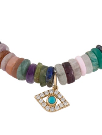 Sydney Evan 14K Multistone Evil Eye Rainbow Heishi Bead Bracelet